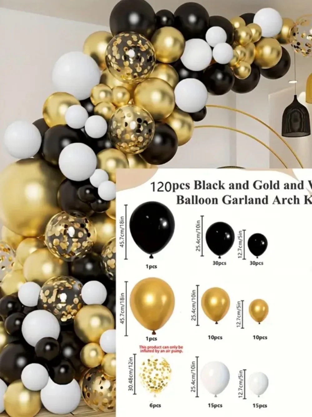 Elegant Gold & Black Balloon Garland Party Decor - 120pcs